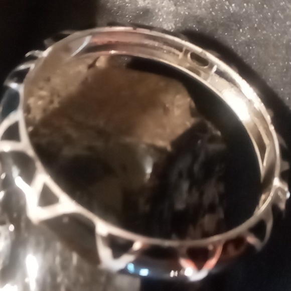 Talbot's cross cross black enamel over silver spring hinged bangle bracelet. - Picture 2 of 6